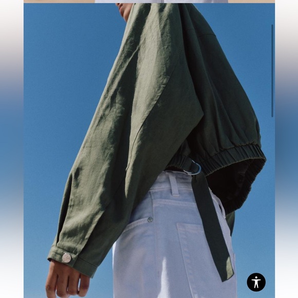 ZARA CROPPED LINEN BLEND BOMBER JACKET Size Small oversized NWT - Picture 2 of 6